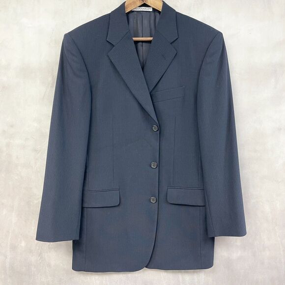 Emanuel Ungaro Blazer Suit Jacket Mens 38R Navy Pinstripe Wool Covarra Classic - Picture 1 of 9